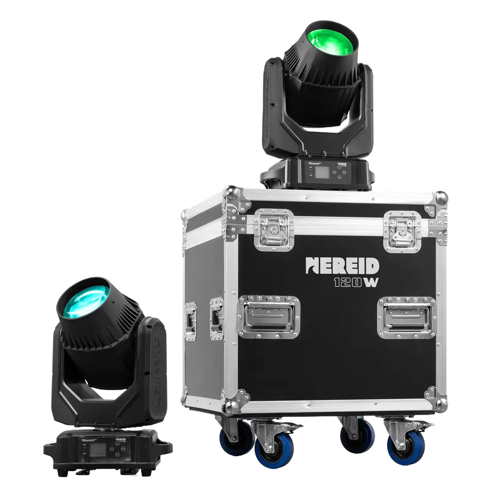 Set aus 2 Beam-Lyriden "NEREID120W" - wasserdicht IP65 mit Flightcase