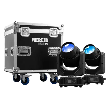 Set aus 2 Beam-Lyriden NEREID120W - wasserdicht IP65 mit Flightcase