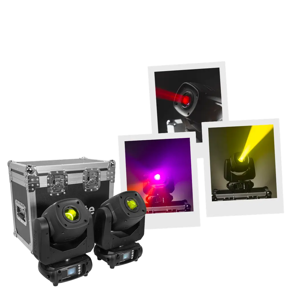 Evo Spot 100 CR Set Evolite - Mehrfarbige LEDs & DMX-Steuerung - 2 x 100 W Spot-Scheinwerfer im Flightcase