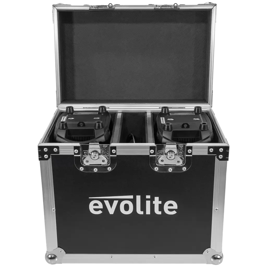 Evo Spot 100 CR Set Evolite - Mehrfarbige LEDs & DMX-Steuerung - 2 x 100 W Spot-Scheinwerfer im Flightcase