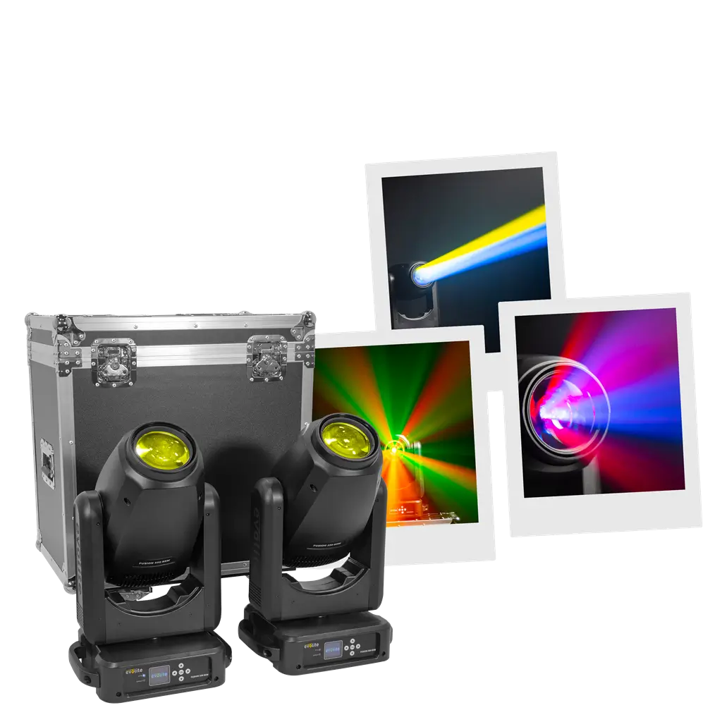 Paket mit 2 Hybridprojektoren 350 W im Flightcase - Fusion 350 BSW Set Evolite - Beam, Spot & Wash intelligent