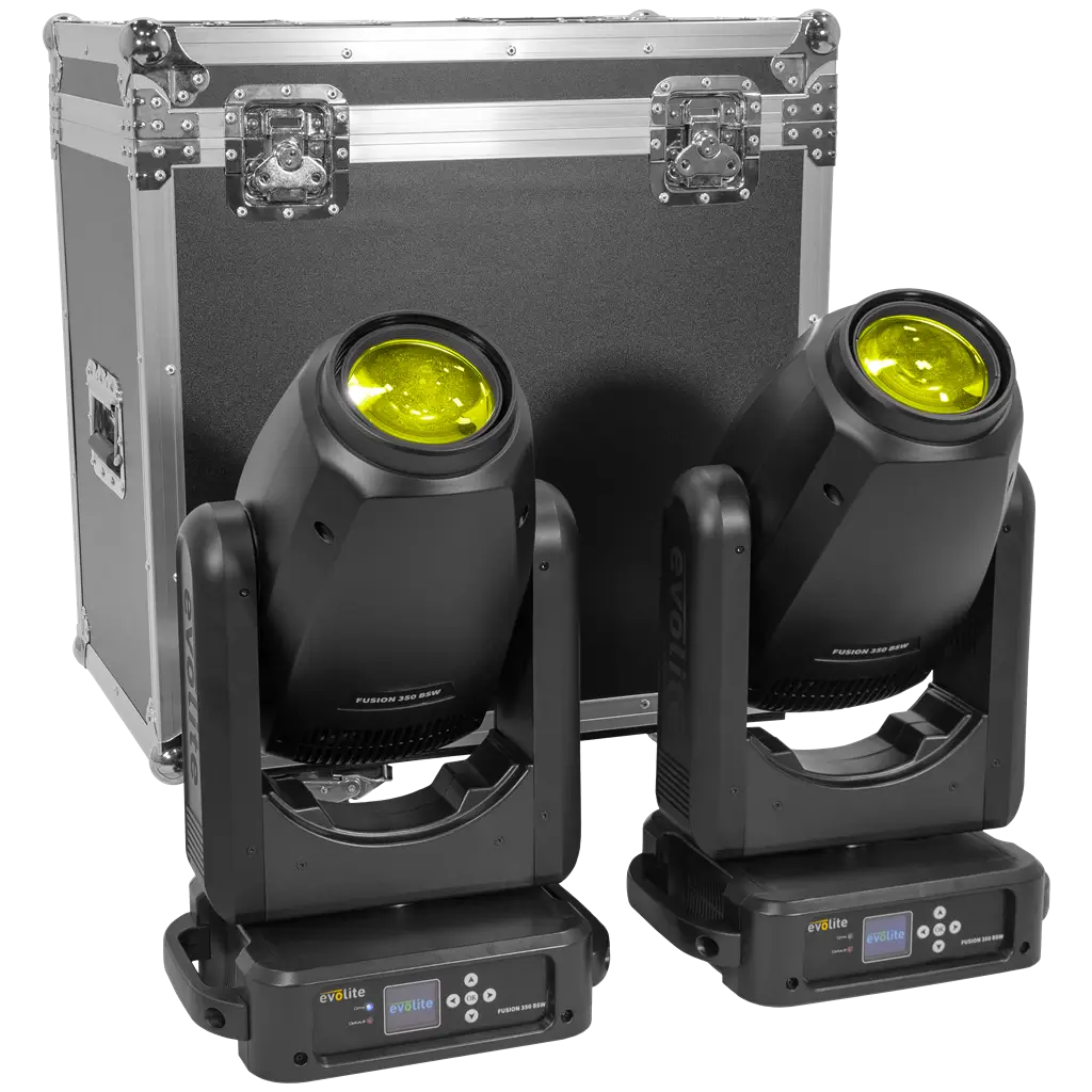 Paket mit 2 Hybridprojektoren 350 W im Flightcase - Fusion 350 BSW Set Evolite - Beam, Spot & Wash intelligent