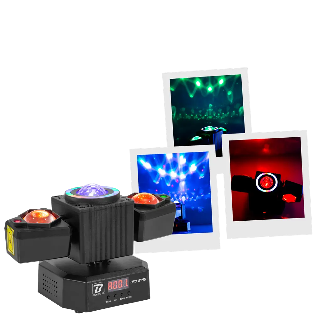 50 W Multifunktionsscheinwerfer - UFO Wing BoomTone DJ - LED + LASER + Stroboskop + Strahlen, DMX-steuerbar
