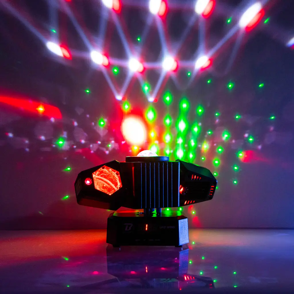 50 W Multifunktionsscheinwerfer - UFO Wing BoomTone DJ - LED + LASER + Stroboskop + Strahlen, DMX-steuerbar