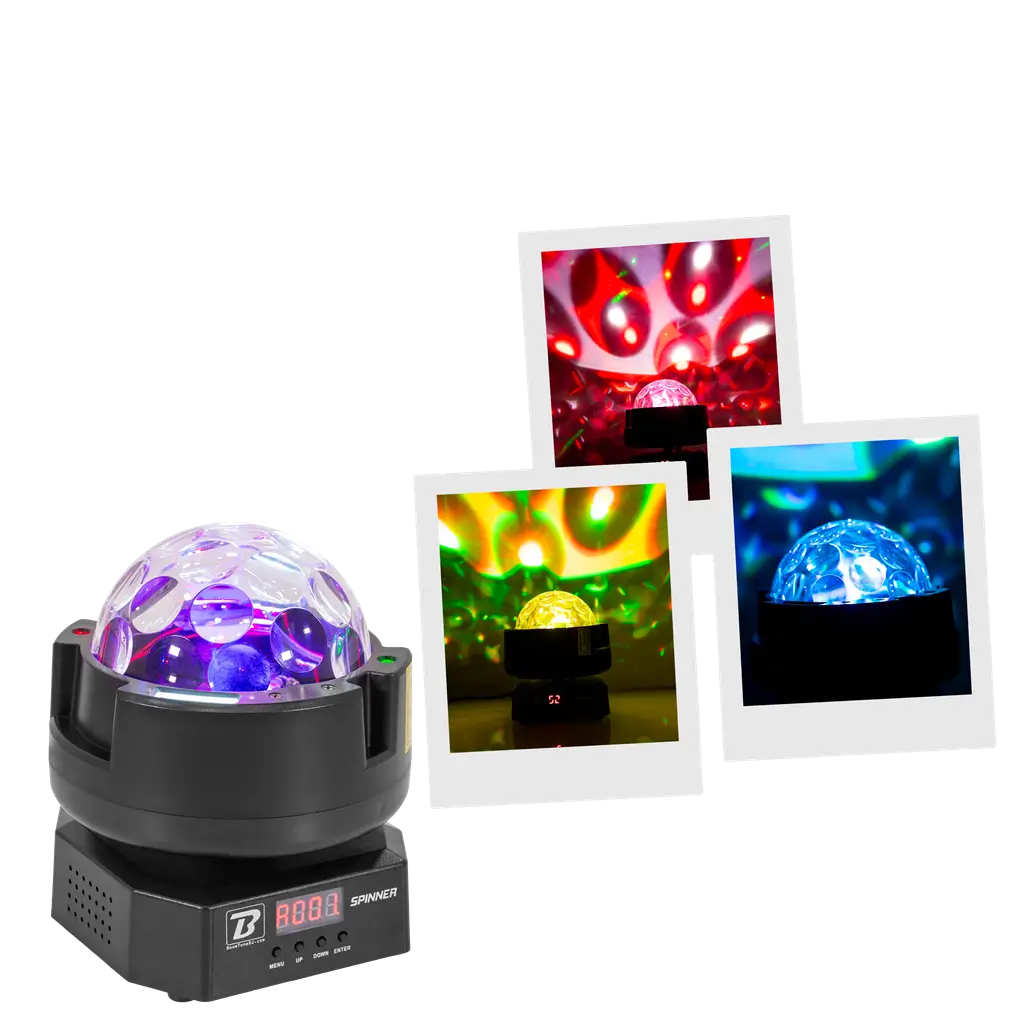 Dreheffektprojektor - Spinner BoomTone DJ - Mehrfarbige LEDs & Stroboskop & DMX-Steuerung