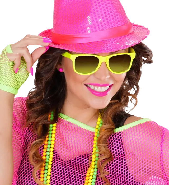 Neon 80er Jahre Brille mit Revo Gläsern – 4 Sortierte Farben – Disco Kostüm Accessoire