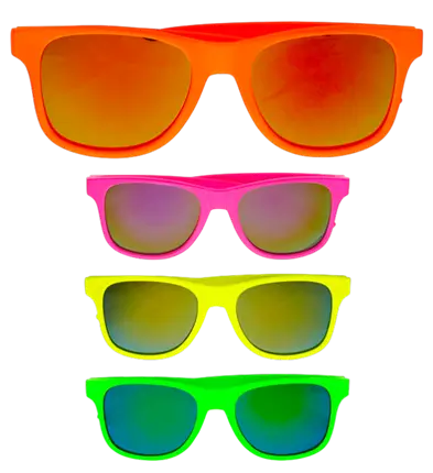 Neon 80er Jahre Brille mit Revo Gläsern – 4 Sortierte Farben – Disco Kostüm Accessoire