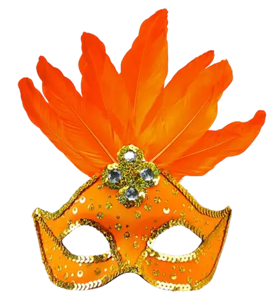 Karneval Loup Maske Brasilien Neon Orange mit Goldenen Pailletten und Federn – Kostüm Accessoire