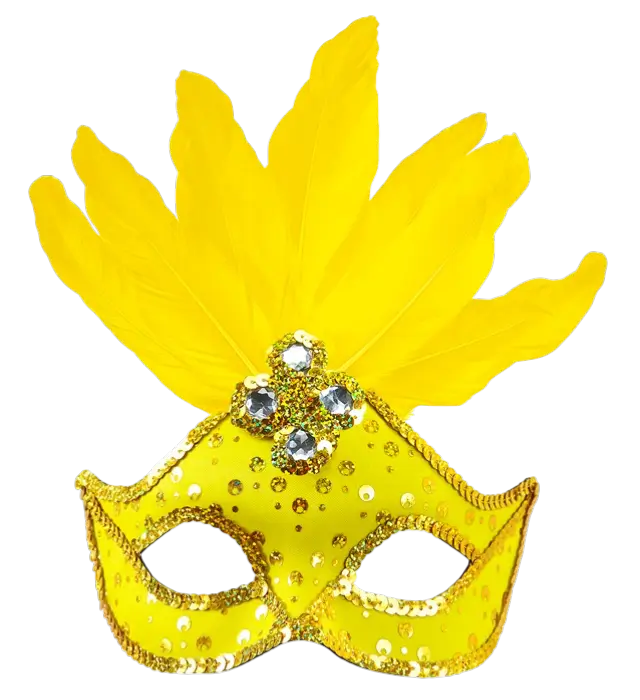 Karneval Loup Maske Brasilien Neon Gelb mit Goldenen Pailletten und Federn – Kostüm Accessoire