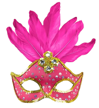 Karneval Loup Maske Brasilien Neon Rosa mit Goldenen Pailletten und Federn – Kostüm Accessoire