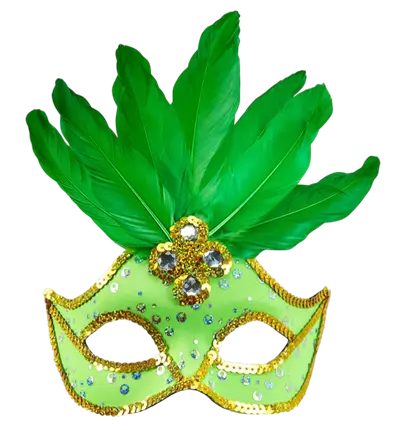 Karneval Loup Maske Brasilien Neon Grün mit Goldenen Pailletten und Federn – Kostüm Accessoire