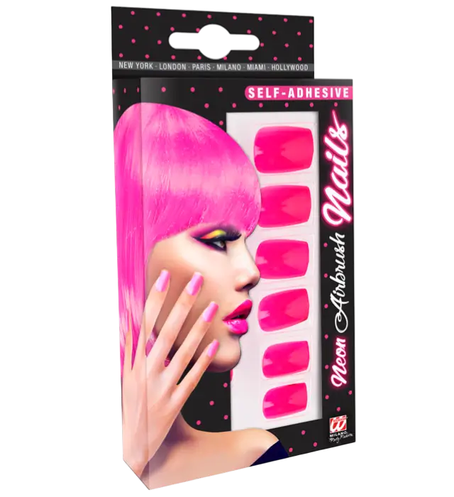 Set mit 12 Neonrosa Selbstklebenden Kunstnägeln mit Nagellack Effekt – Maniküre Nägel
