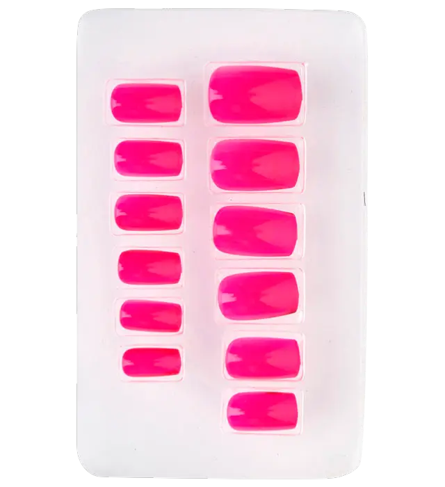 Set mit 12 Neonrosa Selbstklebenden Kunstnägeln mit Nagellack Effekt – Maniküre Nägel
