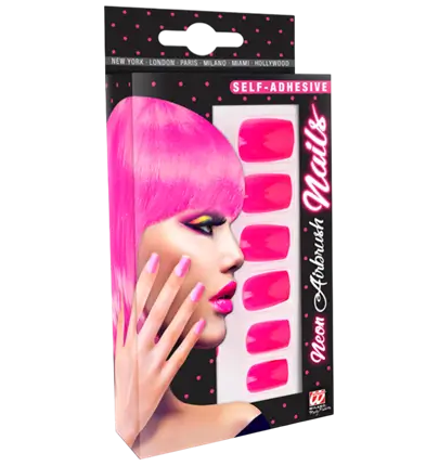 Set mit 12 Neonrosa Selbstklebenden Kunstnägeln mit Nagellack Effekt – Maniküre Nägel