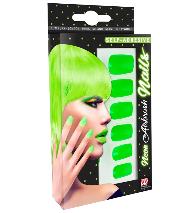 Set mit 12 Neongrünen Selbstklebenden Kunstnägeln mit Nagellack Effekt – Maniküre Nägel