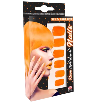 Set mit 12 Neonorangen Selbstklebenden Kunstnägeln mit Nagellack Effekt – Maniküre Nägel