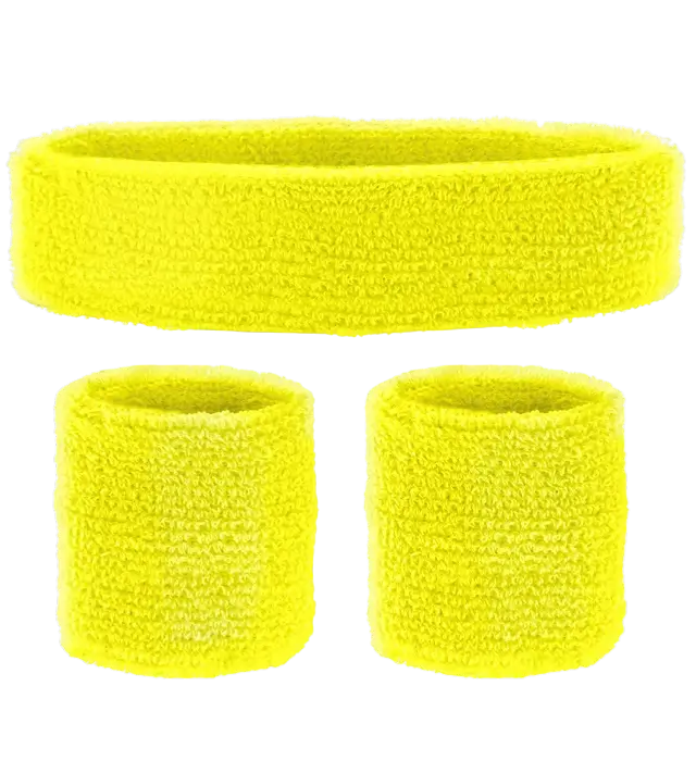 Neon Gelbes Stirnband Set – Stirnband und 2 Armbänder – 80er Jahre Kostüm Accessoire