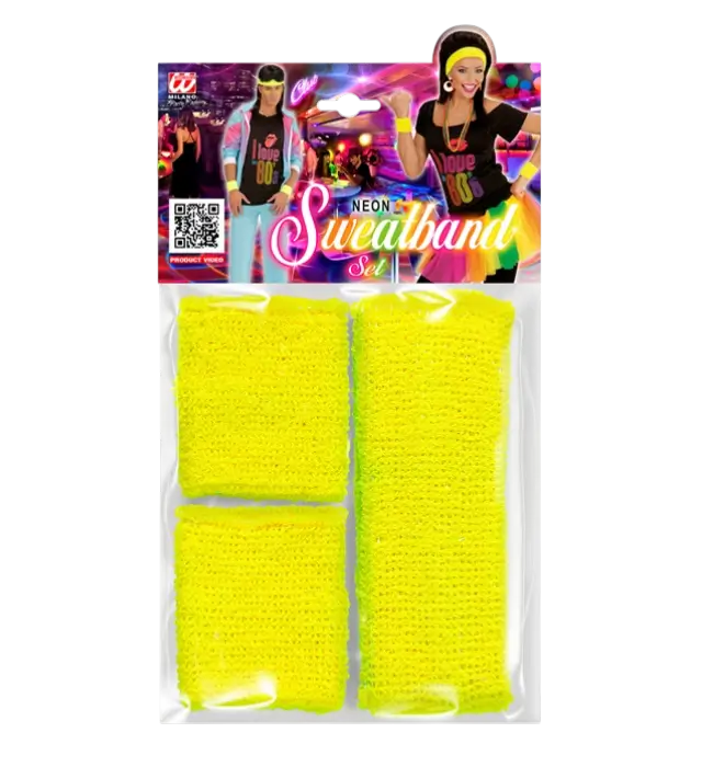 Neon Gelbes Stirnband Set – Stirnband und 2 Armbänder – 80er Jahre Kostüm Accessoire