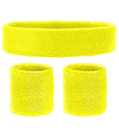 Neon Gelbes Stirnband Set – Stirnband und 2 Armbänder – 80er Jahre Kostüm Accessoire
