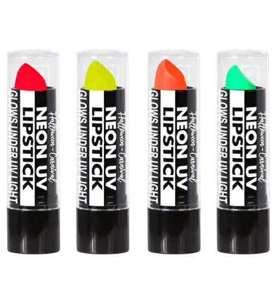 Display Box mit 24 Neon Lippenstiften 6 ml – Pink, Gelb, Grün, Orange – Schminke für Kostüm