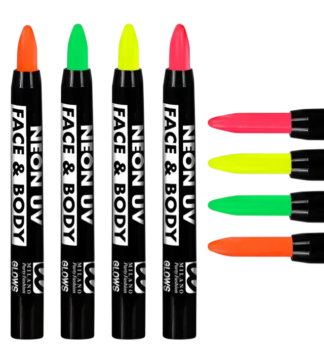 Display Box mit 24 Neon Schminkstiften 3,5 ml – Pink, Gelb, Grün, Orange – Schminke für Kostüm