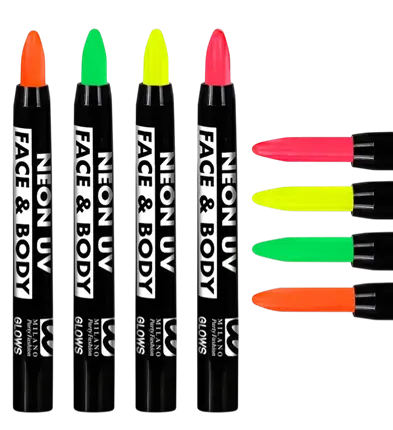 Display Box mit 24 Neon Schminkstiften 3,5 ml – Pink, Gelb, Grün, Orange – Schminke für Kostüm