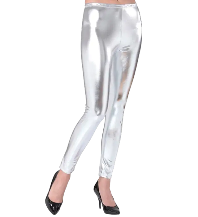 Silberne Metallic Leggings – Glänzende Disco Hose – 70er / 80er Jahre Kostüm