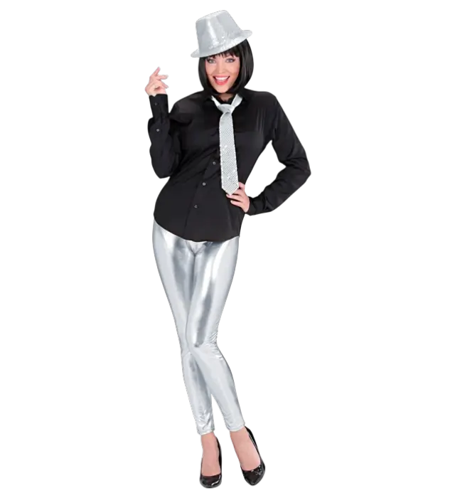 Silberne Metallic Leggings – Glänzende Disco Hose – 70er / 80er Jahre Kostüm