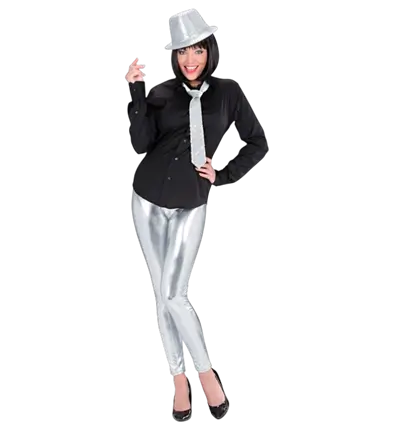 Silberne Metallic Leggings – Glänzende Disco Hose – 70er / 80er Jahre Kostüm