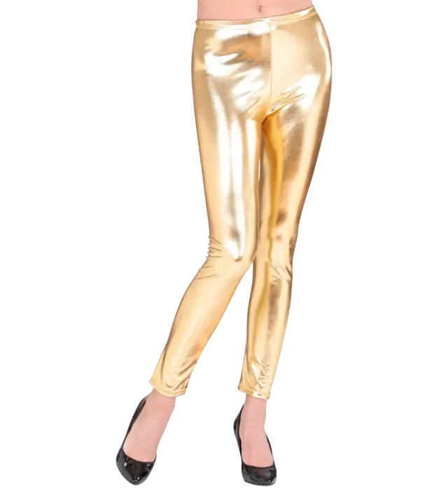 Goldene Metallic Leggings – Glänzende Disco Hose – 70er / 80er Jahre Kostüm