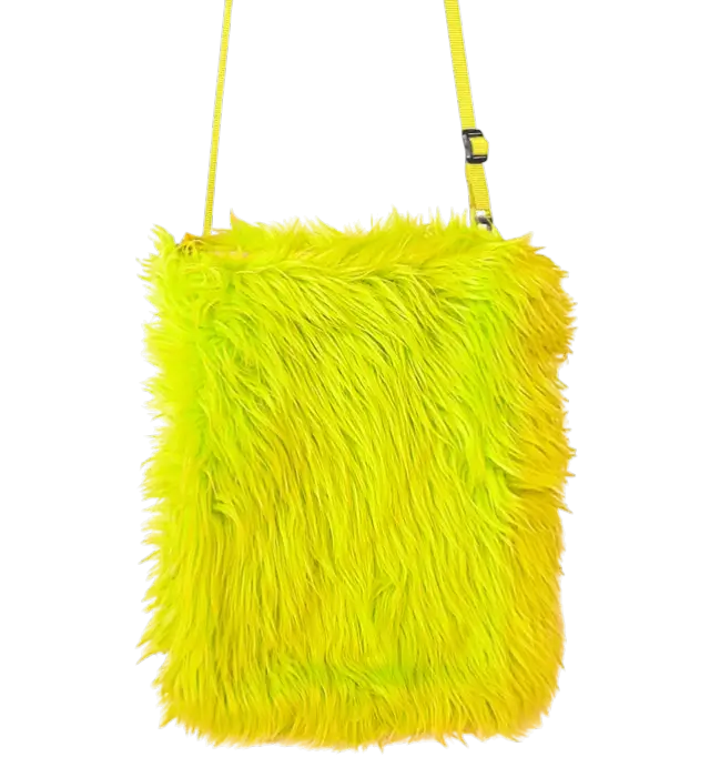Handtasche aus Neon Gelb Plüsch – Pop Disco Kostüm Accessoire
