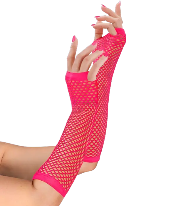 Neon Pink Netz Armstulpen 33 cm – 80er Jahre Kostüm Accessoire