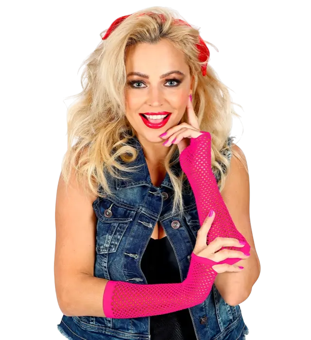 Neon Pink Netz Armstulpen 33 cm – 80er Jahre Kostüm Accessoire