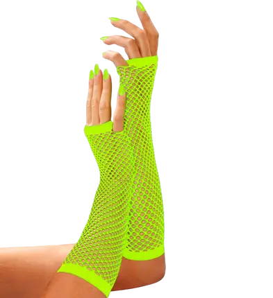 Neon Grüne Netz Fingerlose Handschuhe 33 cm – 80er Jahre Kostüm Accessoire