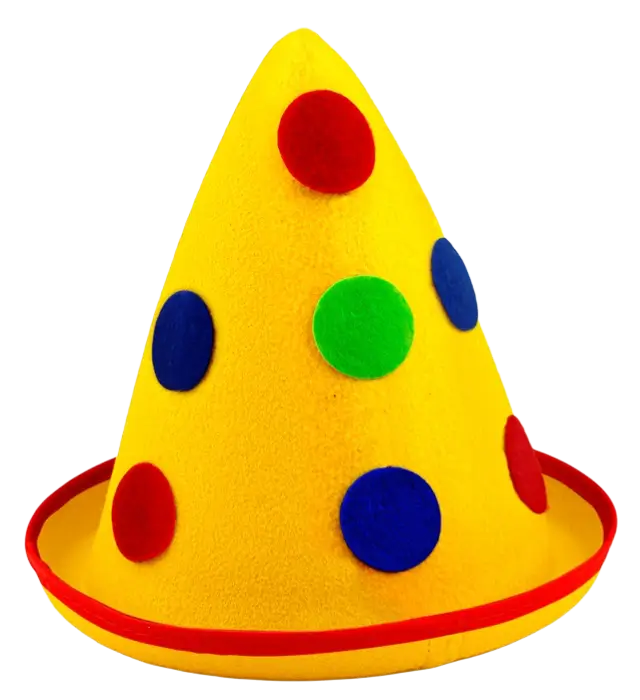 Gelber Spitzhut mit Punkten aus Filz – Clown oder Party Kostüm Hut