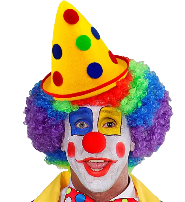 Gelber Spitzhut mit Punkten aus Filz – Clown oder Party Kostüm Hut