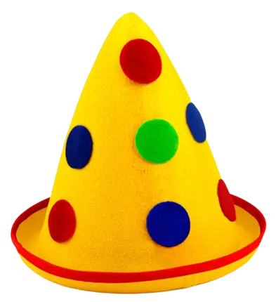 Gelber Spitzhut mit Punkten aus Filz – Clown oder Party Kostüm Hut