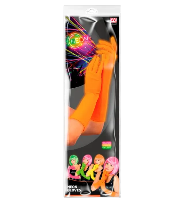 Lange Neon Orange Handschuhe 40 cm – 80er Jahre Kostüm Accessoire