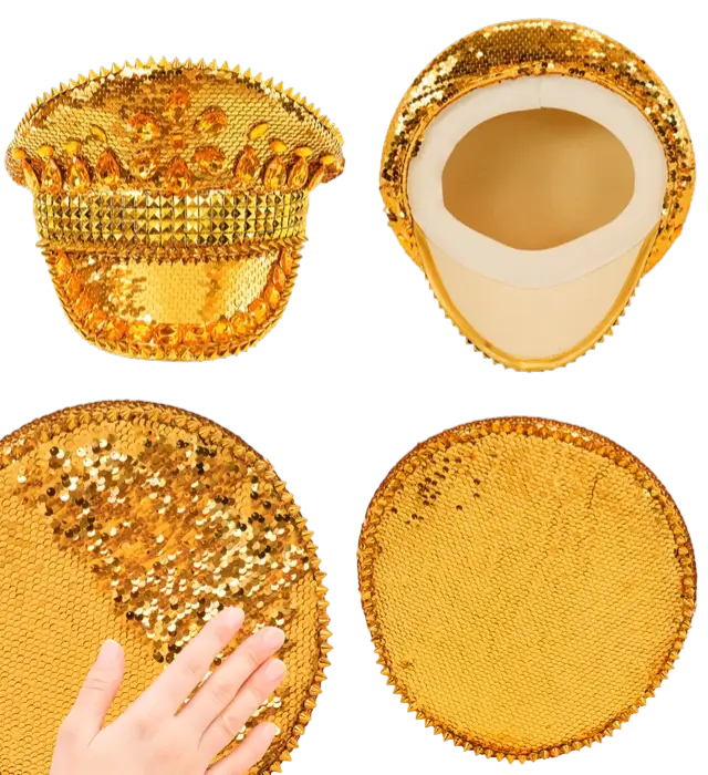 Festival Hut mit Nieten, Schmuck und Goldenen Pailletten – Kostüm Accessoire