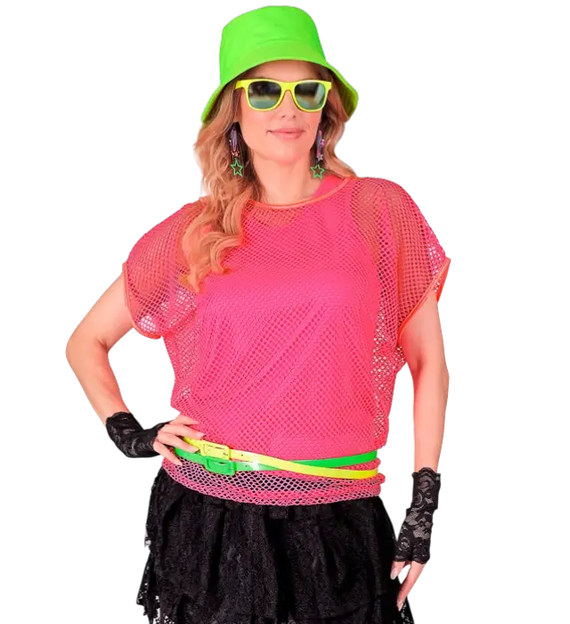 Neon Pink Netzhemd – 80er Jahre Disco Kostüm Hemd