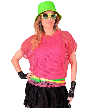 Neon Pink Netzhemd – 80er Jahre Disco Kostüm Hemd