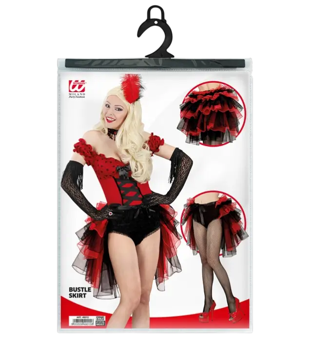 "BURLESQUE UND GOTHIC TOURNÜRE ROCK MIT SCHWARZER UND ROTER SPITZE"