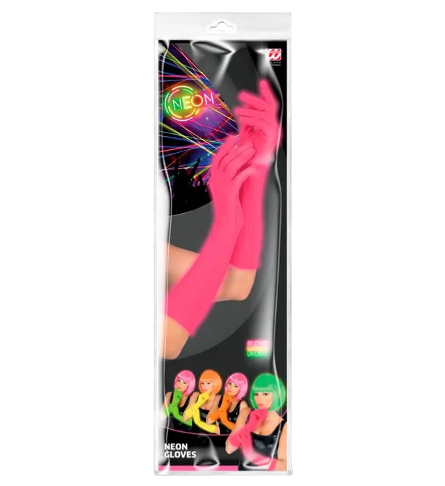 Lange Neon Rosa Handschuhe 40 cm – 80er Jahre Kostüm Accessoire