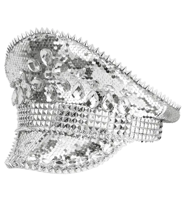 Festival Hut mit Nieten, Schmuck und Silbernen Pailletten – Kostüm Accessoire