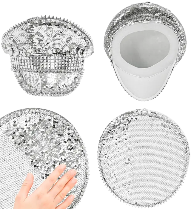 Festival Hut mit Nieten, Schmuck und Silbernen Pailletten – Kostüm Accessoire