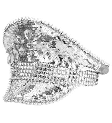 Festival Hut mit Nieten, Schmuck und Silbernen Pailletten – Kostüm Accessoire