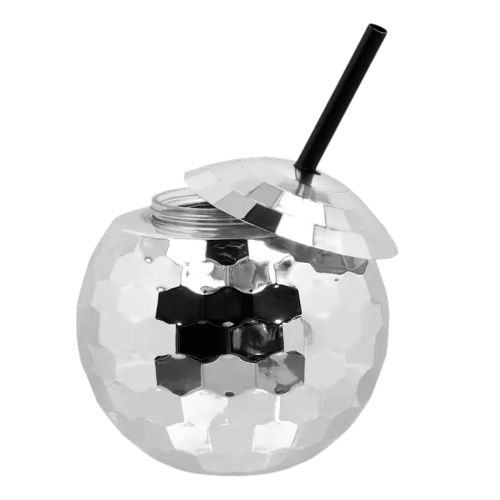 Becher Discokugel mit Strohhalm silber 600ml