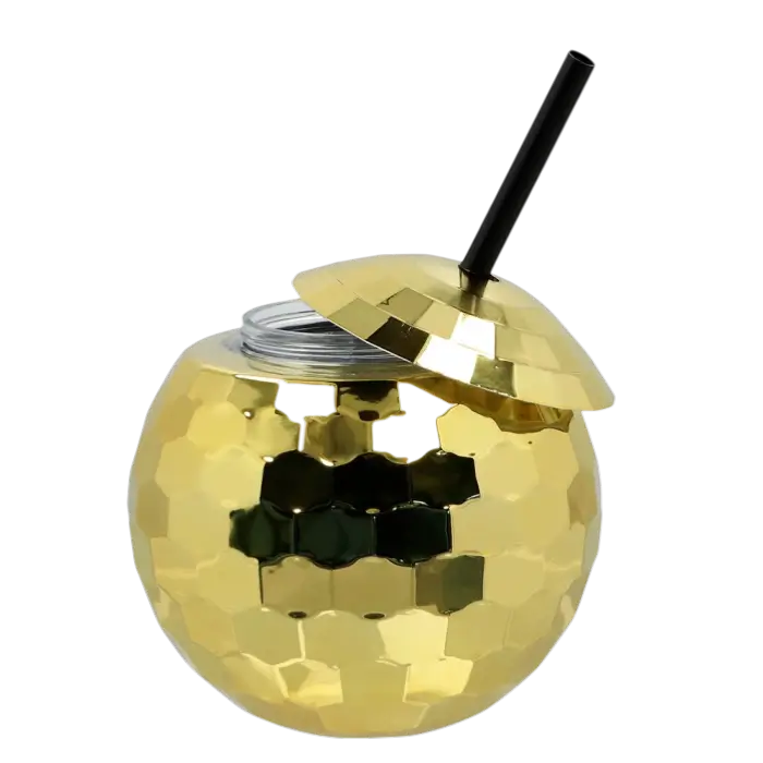Becher Discokugel mit Strohhalm gold 600ml