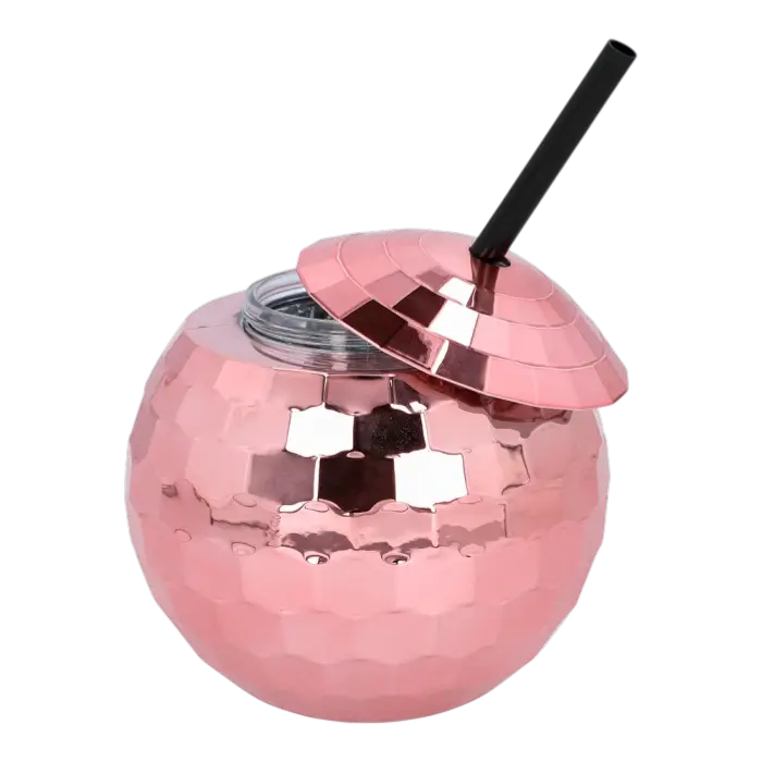 Becher Discokugel mit Strohhalm Roségold