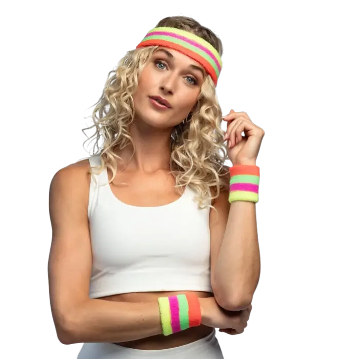 Set mit 3 neonfarbenen Frottee-Stirnbändern